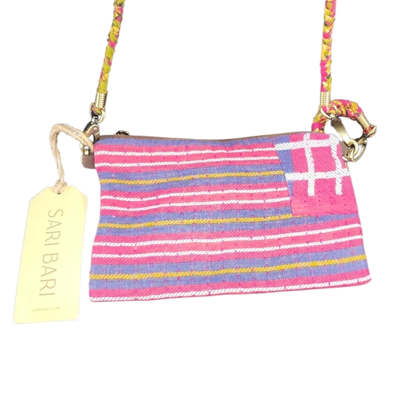Sari Bari Pink and Blue Striped Women's Bag - Picture 1 of 4